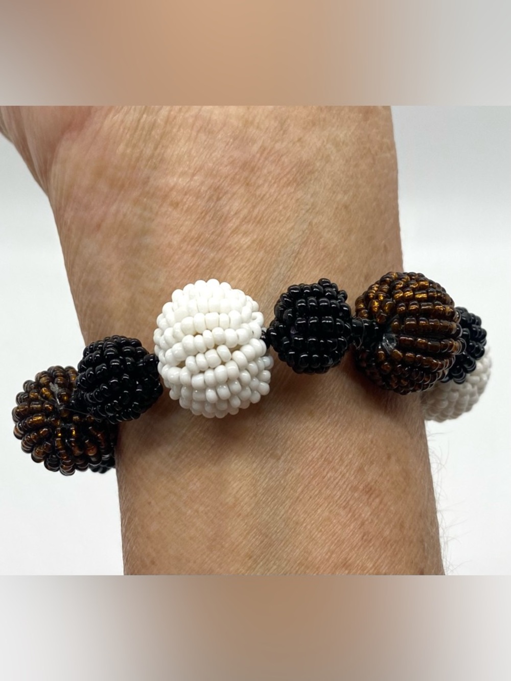 Black White Brown Beaded Stretch Bracelet Boho Chunky Eclectic Whimsigoth Fairy - Picture 3 of 7